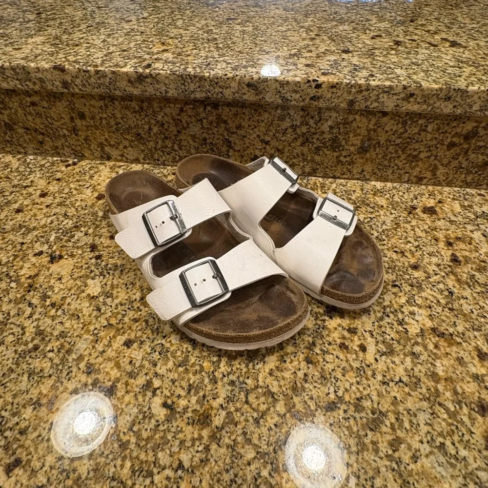 Birkenstock Arizona White Birkoflor Sandals Slides Size 41 US Wmns 10-10.5 Wide - Picture 1 of 11